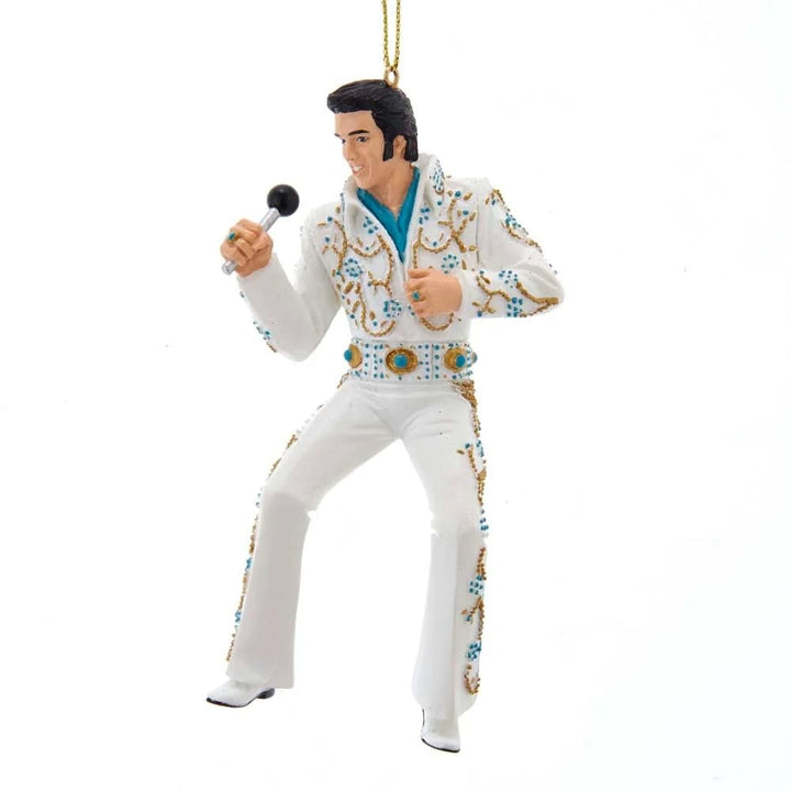 Kurt Adler Elvis Presley figurine ornament wearing blue and white jumpsuit