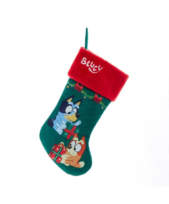Kurt S. Adler Bluey and Bingo 19-inch Christmas stocking - Bluey and Bingo opening presents design