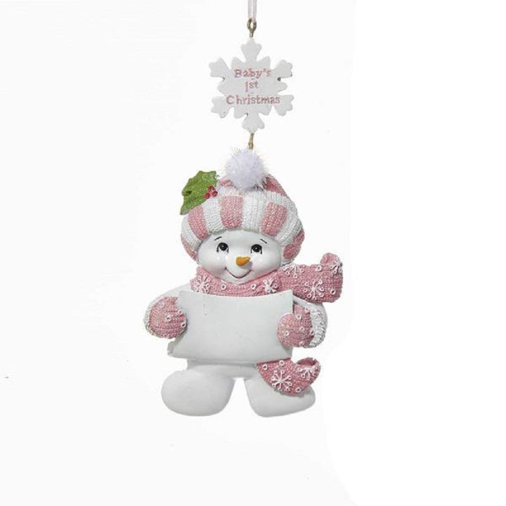 Kurt Adler Baby's 1st Christmas Snow Baby Girl Ornament - pink winter resin ornament with personalization space