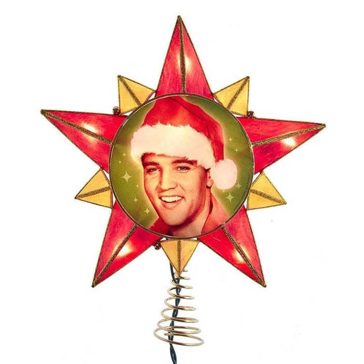 Kurt Adler Elvis Presley 10-Light Capiz Star Treetop - multicolor 10-point star with Santa hat center