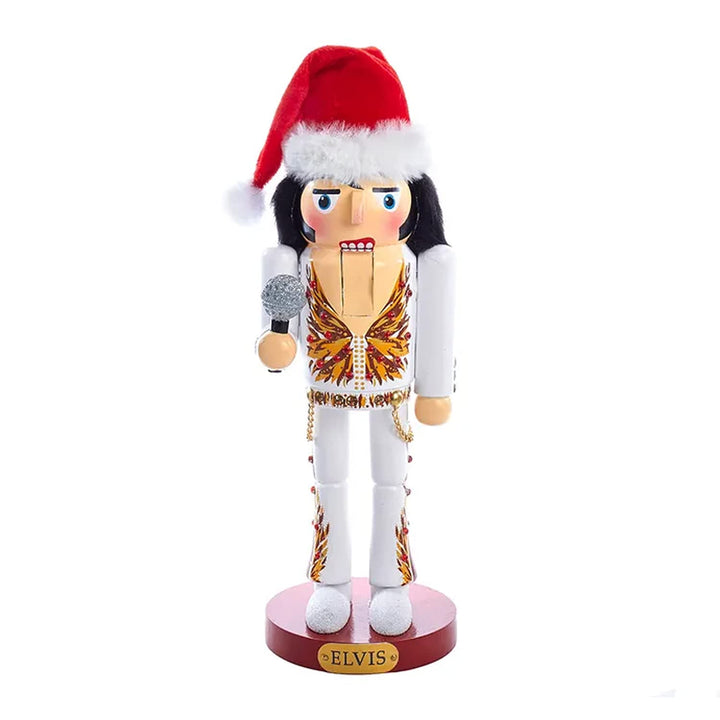 Kurt Adler 11-inch Elvis Presley nutcracker figurine dressed in a colorful flame suit