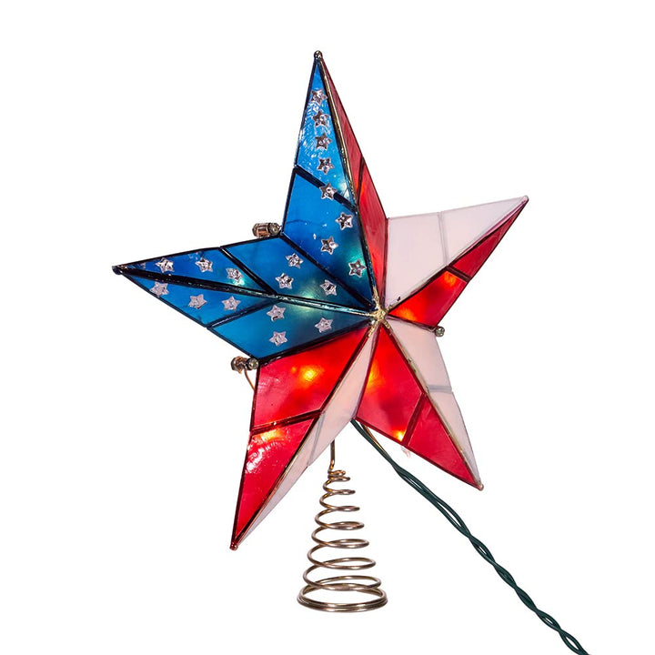Kurt S. Adler 9.84-inch brass plated American flag inspired Capiz star Christmas tree topper