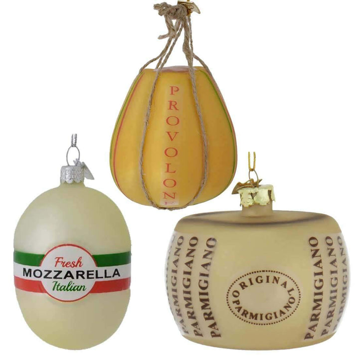 Kurt Adler Noble Gems glass Italian cheese ornaments set of 3 - Parmigiano, Provolone, and Mozzarella