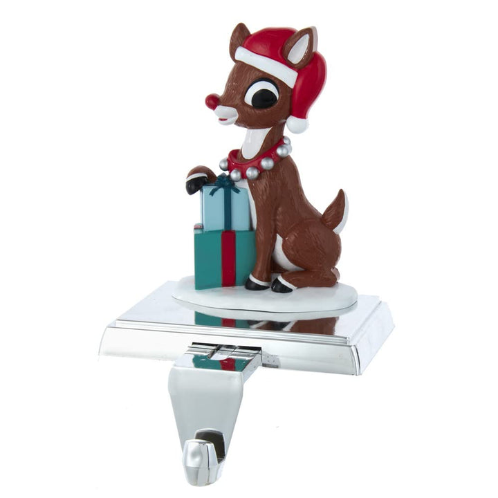 Kurt Adler 6.5-Inch Rudolph Red-Nosed Reindeer Stocking Holder - Santa hat with Christmas presents