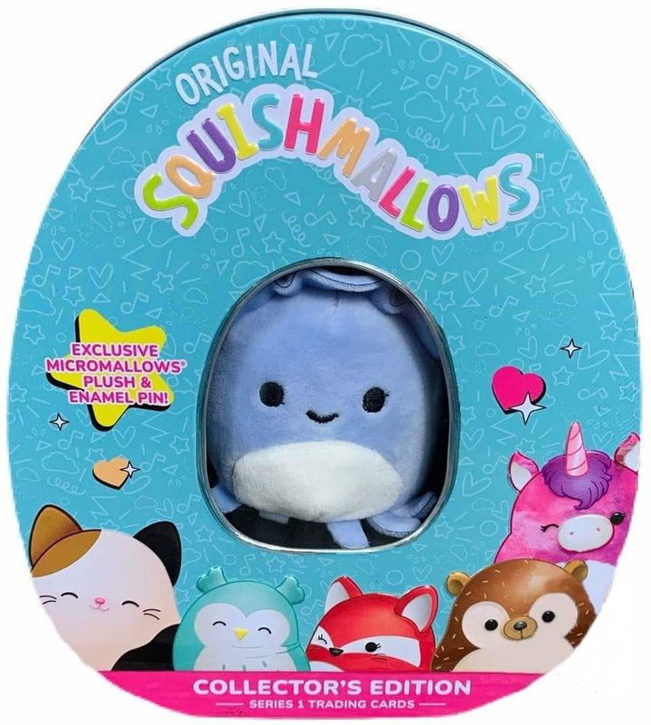 Squishmallows Kellytoy Collector's Tin Set - Stacy The Squid Micromallow with pin and trading cards