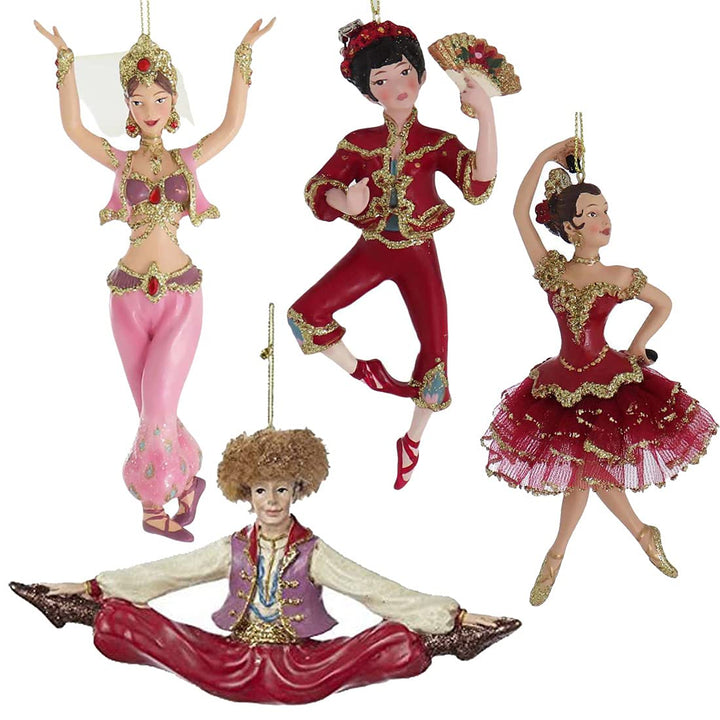 Kurt Adler resin international dancer ornament set of 4 - colorful holiday hanging ornaments