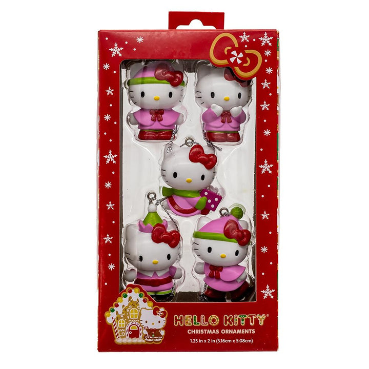 Kurt Adler Hello Kitty 5-Piece Miniature Christmas Ornament Set - colorful festive boxed set