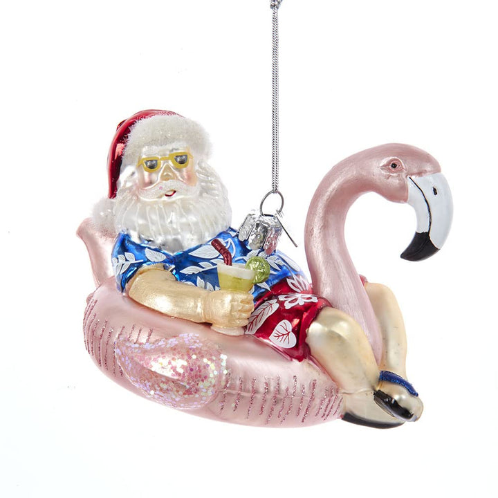 Kurt S. Adler Noble Gems 4.5-inch glass Santa with flamingo pool float Christmas ornament