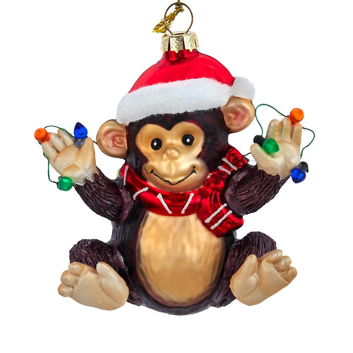 Kurt Adler 4-inch glass monkey Christmas tree ornament - detailed hanging holiday decoration