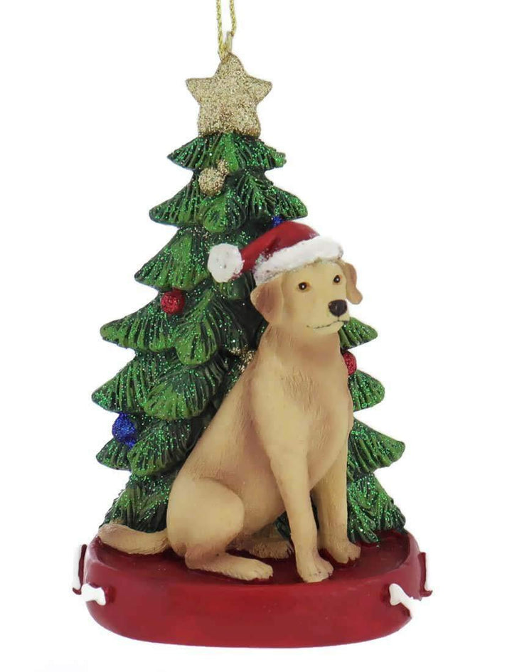 Kurt Adler yellow Labrador Retriever wearing Santa hat resin Christmas tree ornament