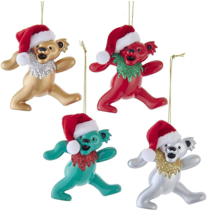 Kurt Adler Grateful Dead Bears with Santa Hat Christmas Ornaments - 4 assorted designs