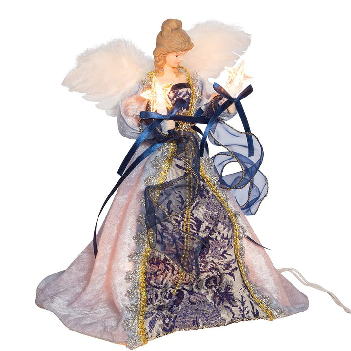 Kurt S. Adler 12-inch Delft Blue and gold lighted angel Christmas tree topper with 10 UL lights