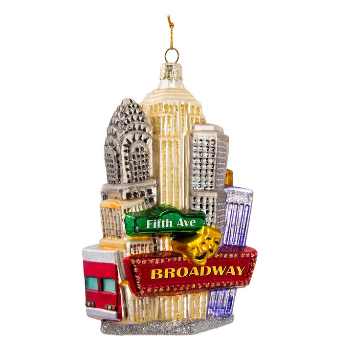 Kurt Adler NYC Cityscape Glass Christmas Ornament 5.35-inch with New York City landmark details