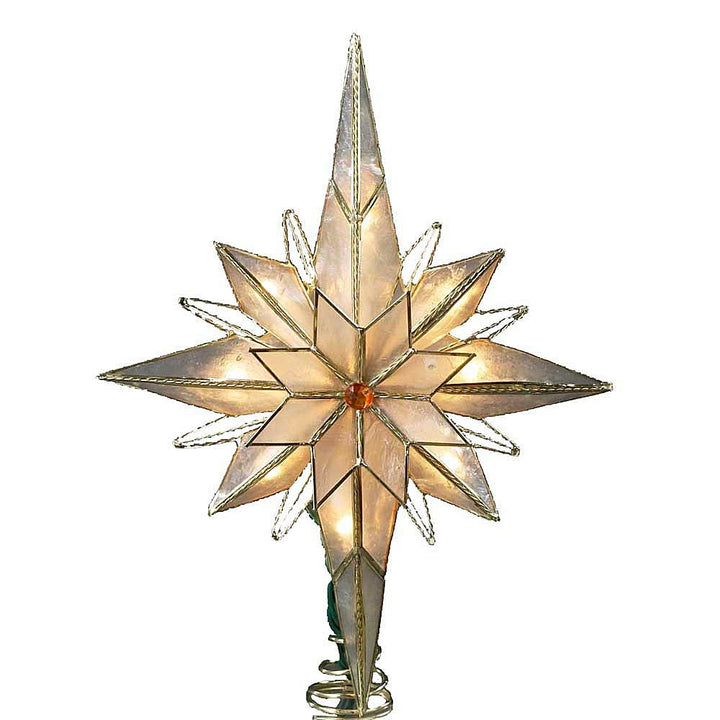 Kurt Adler 10-light Capiz multi-pointed Bethlehem Star Christmas tree topper with brass finish and glass gem