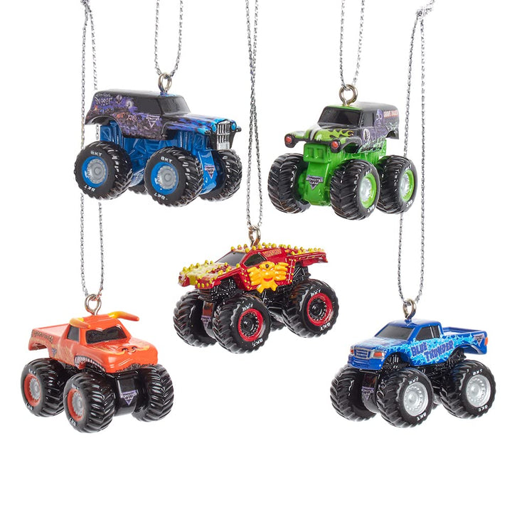 Kurt Adler Monster Jam 5-piece miniature ornament set with Grave Digger, Max D, Blue Thunder, El Toro Loco, S-Uva Digger