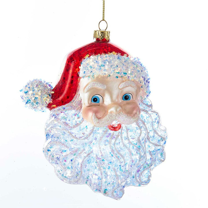 Kurt Adler glass Santa head Christmas ornament with glittered red hat and beard - T2290