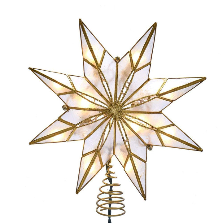 Kurt Adler 9-inch 10-light 8-point gold Capiz star Christmas tree topper with glitter detailing