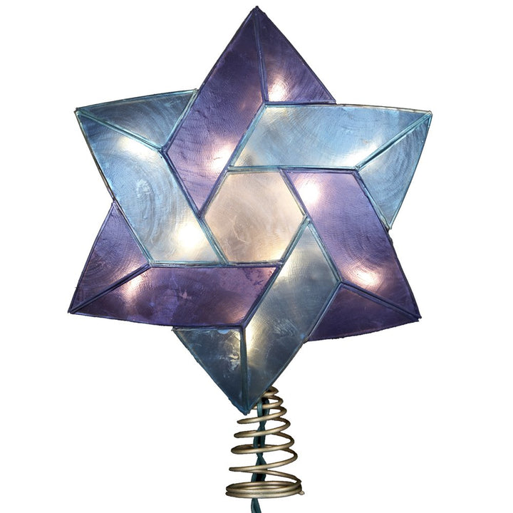 Kurt Adler 8.5-inch Star of David Capiz colored light-up Christmas treetop with purple and blue triangles