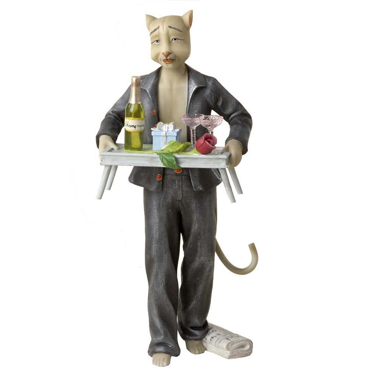 Kurt S. Adler Alley Cats Dante Breakfast in Bed resin figurine, 8 inches tall