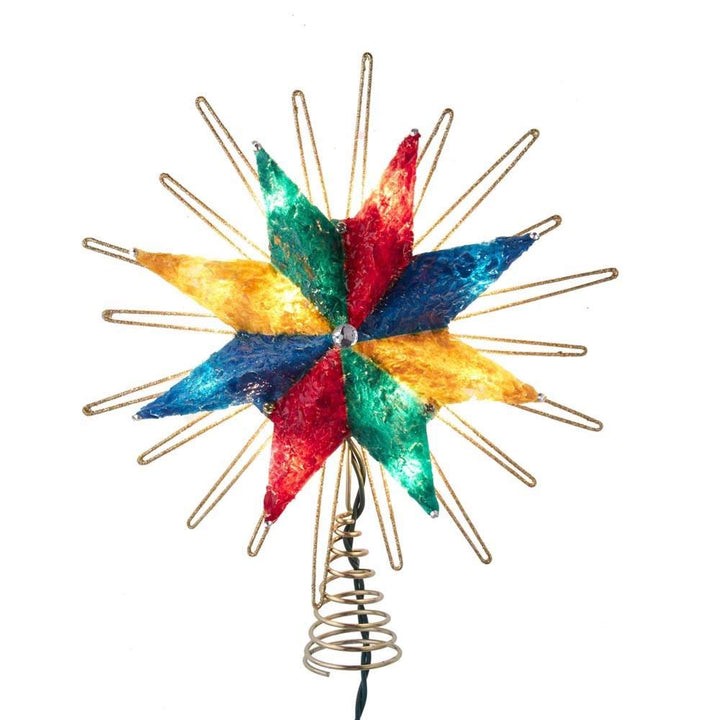 Kurt S. Adler 10-inch 8-point Capiz multi-color lighted star Christmas tree topper