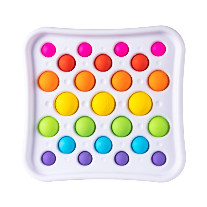 Fat Brain Toys Dimpl Pops Deluxe sensory tablet with 25 silicone pop bubbles in four sizes in hard plastic frame