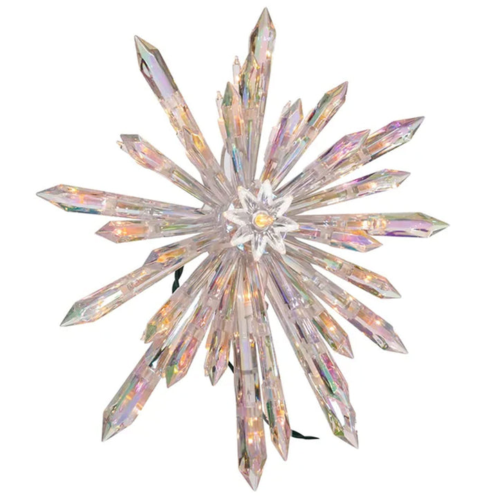 Kurt Adler UL 30-light plastic crystal snowflake Christmas tree topper - pre-lit with steady burning clear bulbs