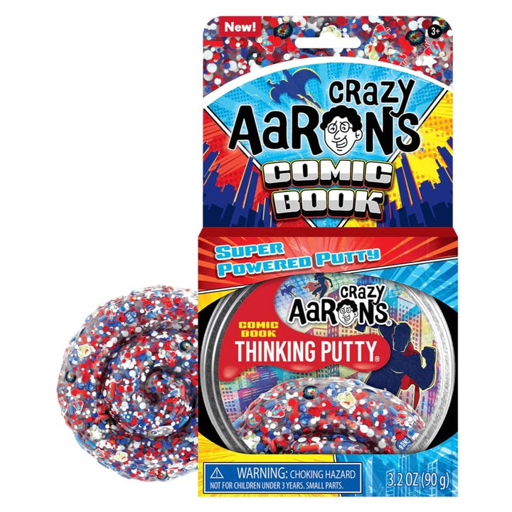 Crazy Aaron's Comic Book Thinking Putty - multi-color sensory putty in a 4-inch tin, made in USA