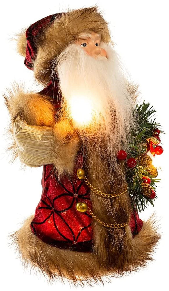 Kurt S. Adler 10-inch Santa tree topper - burgundy and brown with 10 lights