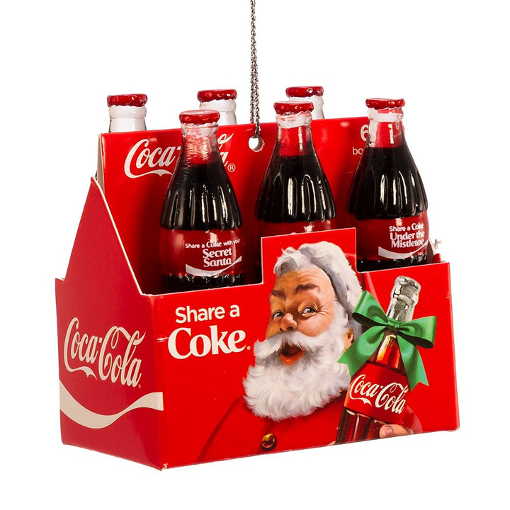 Kurt Adler Coca-Cola Share A Coke 6-pack glass bottles Christmas ornament with Santa design