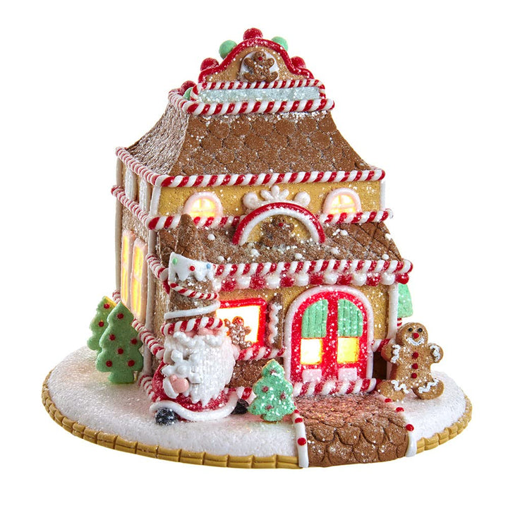 Kurt S. Adler Lighted Gingerbread House - 7.5-inch brown holiday figurine with interior lighting