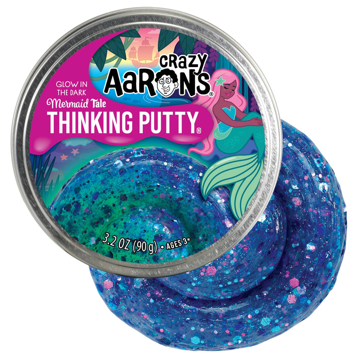 Crazy Aaron's Mermaid Tale Thinking Putty - color-changing glow-in-the-dark sensory putty in a 4-inch tin