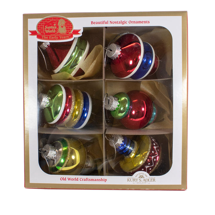 Kurt Adler 3.5-Inch Glass Early Years 6-Piece Ornament Set - vintage-style globe ornaments with painted rings and glitter acc