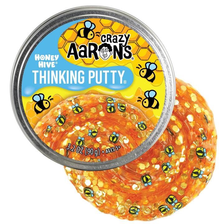 Crazy Aaron's Thinking Putty Honey Hive - clear yellow and gold sensory putty in a 4-inch tin, Made in USA