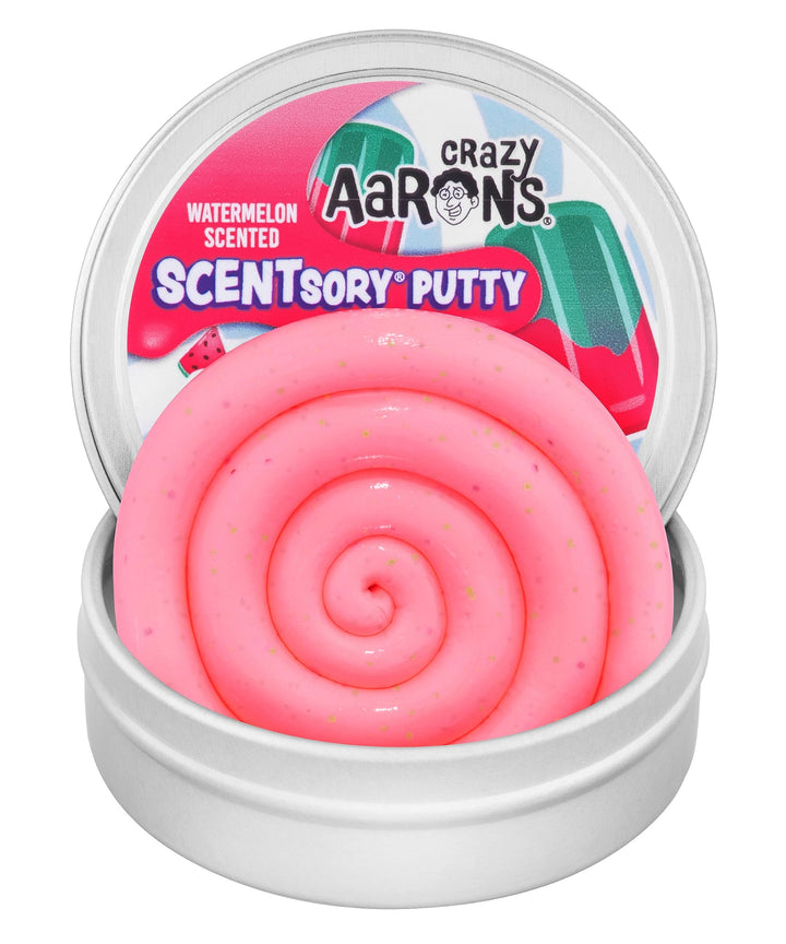 Crazy Aaron's Popsicle Thinking Putty - vibrantly pink watermelon-scented sensory putty in a 4-inch tin