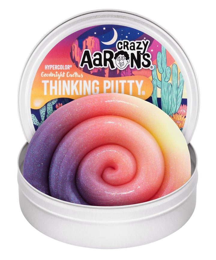 Crazy Aaron's Goodnight Cactus Thinking Putty - heat-sensitive hypercolor putty in 4-inch tin