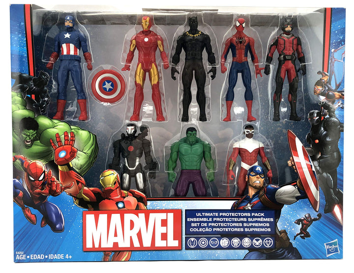 Hasbro Marvel Avengers 8-piece action figure set with Iron Man, Hulk, Black Panther, Captain America, and more