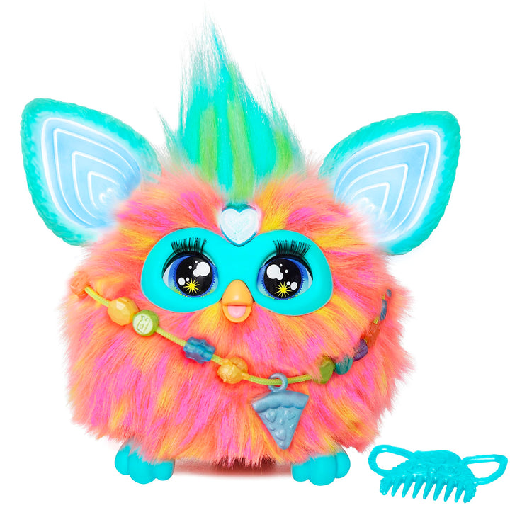 Furby Coral interactive animatronic plush toy with 15 fashion accessories for kids ages 6 and up